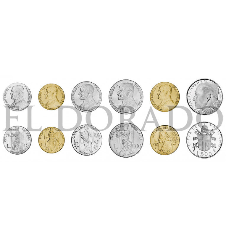Vatican City 10, 20, 50, 100, 200, 500 Lire Year 1979 KM 143, 144, 145, 146, 147, 148